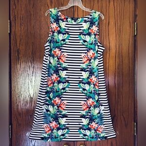 Nichole Miller black white striped tropical dress (XL)